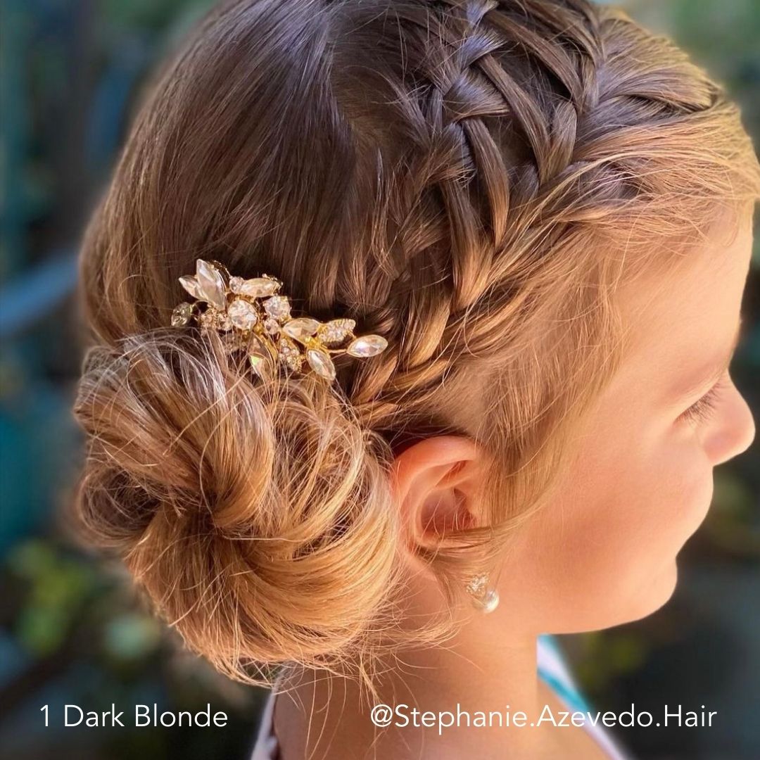 Fine and Thin flower girl hairstyle using Easy Updo Extensions by Stephanie Azevedo