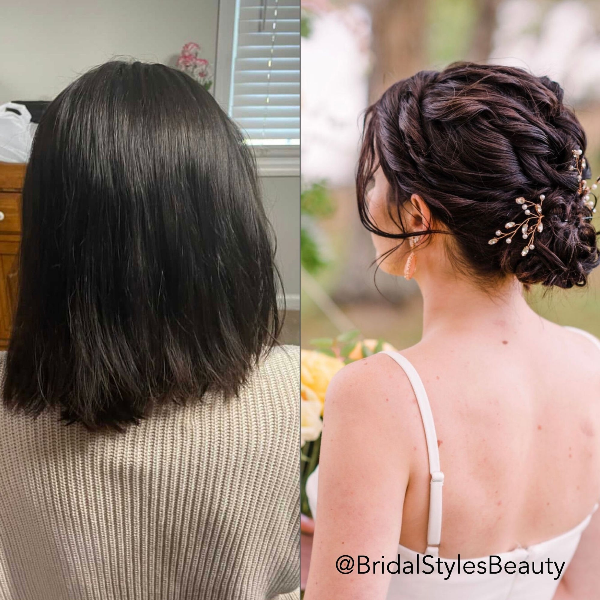 Transformational Before After of Bride with Short Hair and a Beautiful Short Hair Updo styled by Bridal Styles Beauty