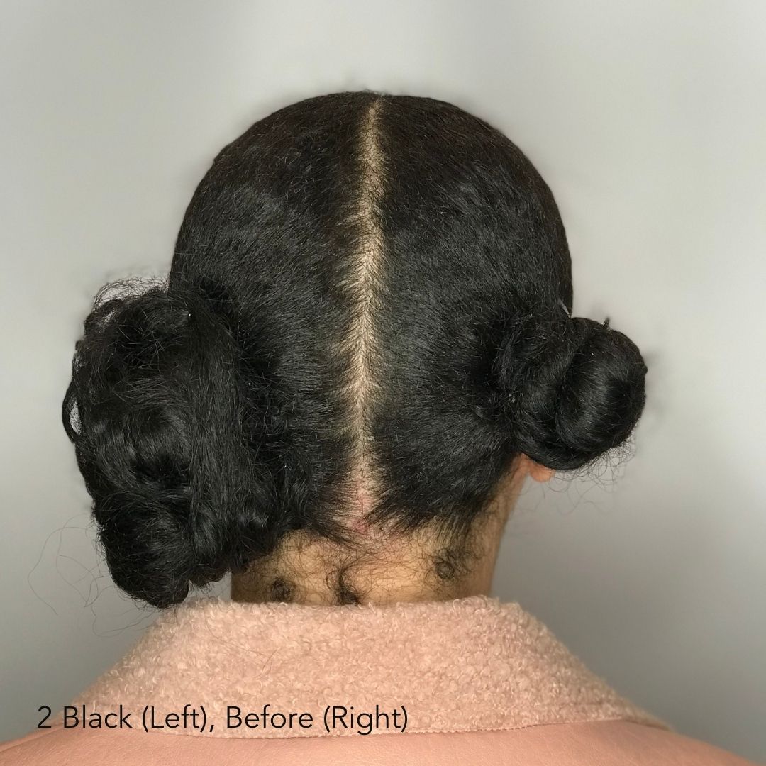 Black Double Bun Before Easy Updo Extensions