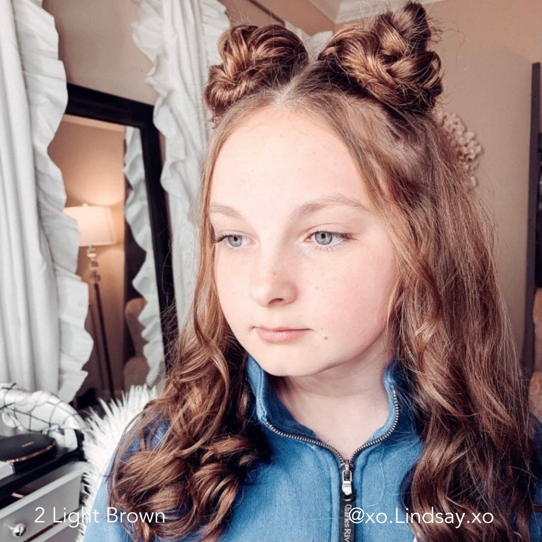 Light Brown Easy Updo Extensions Space Buns Double Buns xo.lindsay.xo on Teenager with Long Hair