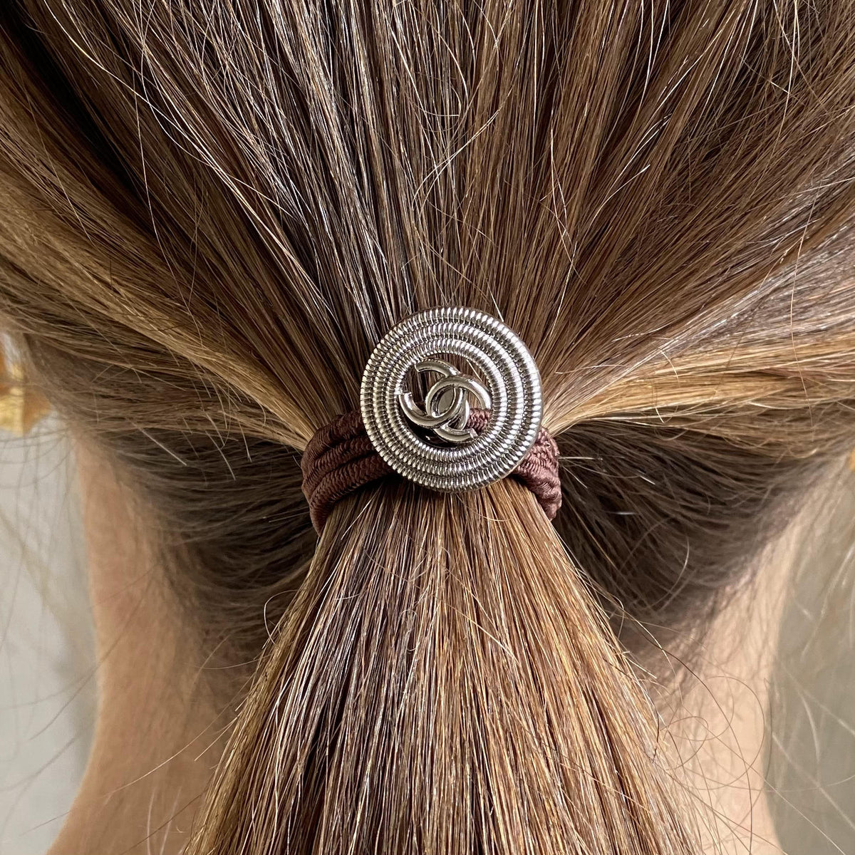 Hair Ties Repurposed Designer Buttons Silver CC