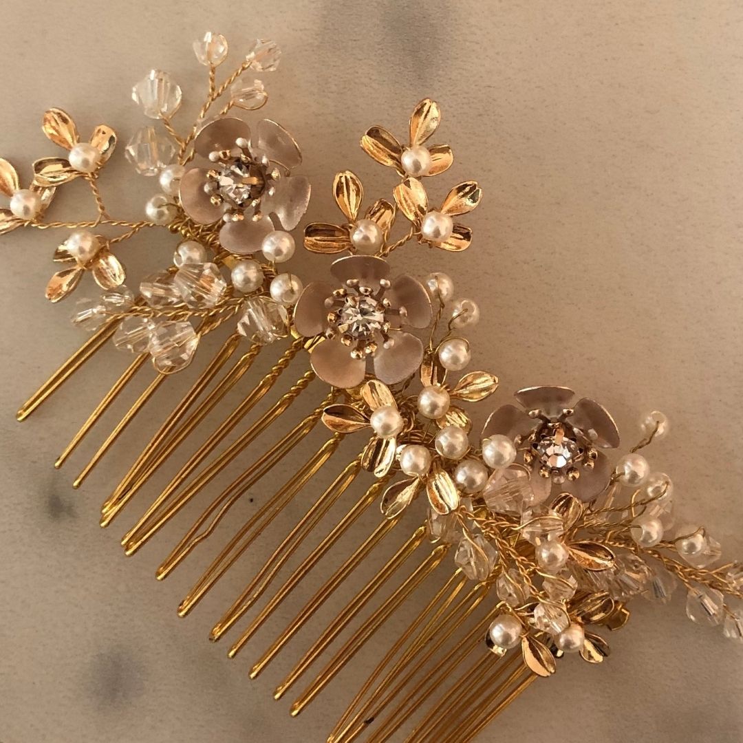 Rose Gold Flower Comb